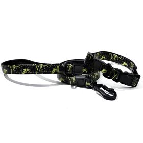 Graffiti Waterproof Dog Collar and Leash Set (Color: Green Black, size: L)