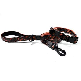 Graffiti Waterproof Dog Collar and Leash Set (Color: Orange Black, size: M)