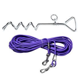Heavy Duty Dog Tie Out Cable with Stake (Color: Purple)