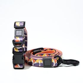 Trendy Printed PVC Dog Leash & Collar Set (Pattern: Purple Geometric Fan, size: S)