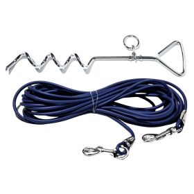 Heavy Duty Dog Tie Out Cable with Stake (Color: Navy Blue)