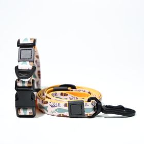 Trendy Printed PVC Dog Leash & Collar Set (Pattern: Beige Fish Print, size: L)