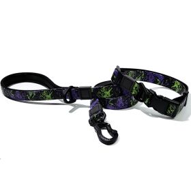 Graffiti Waterproof Dog Collar and Leash Set (Color: Purple Green, size: L)