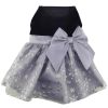 Holiday Dog Harness Dress - Black Velvet with Gray Snowflake Skirt