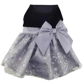 Holiday Dog Harness Dress - Black Velvet with Gray Snowflake Skirt (size: X-Small)