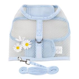Cool Mesh Dog Harness with Leash - Blue Daisy (size: X-Small)
