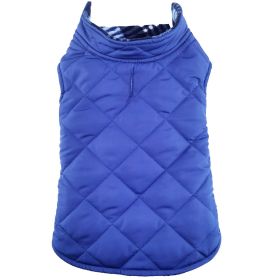 Reversible Fleece Lined Puffer Dog Coat - Blue Plaid (size: X-Small)