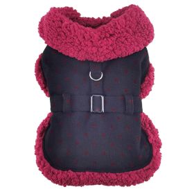 Sherpa-Lined Dog Harness Coat - Black & Burgundy Dots (size: X-Small)