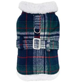 Sherpa-Lined Dog Harness Coat - Blue & Green Plaid (size: X-Small)
