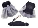 Holiday Dog Harness Dress - Black Velvet with Gray Snowflake Skirt