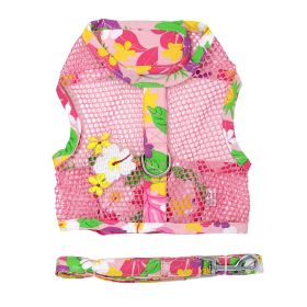 Cool Mesh Dog Harness with Leash - Pink Hawaiian Floral (size: large)