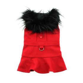 Wool Fur-Trimmed Dog Harness Coat - Red (size: large)