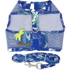 Cool Mesh Dog Harness with Leash - Surfboard Blue and Green - Ocean Blue and Palms (size: medium)