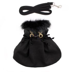 Wool Fur-Trimmed Dog Harness Coat - Black (size: medium)