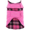 Reversible Fleece Lined Puffer Dog Coat - Pink Plaid