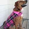 Reversible Fleece Lined Puffer Dog Coat - Pink Plaid