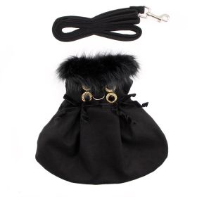 Wool Fur-Trimmed Dog Harness Coat - Black (size: X-Small)